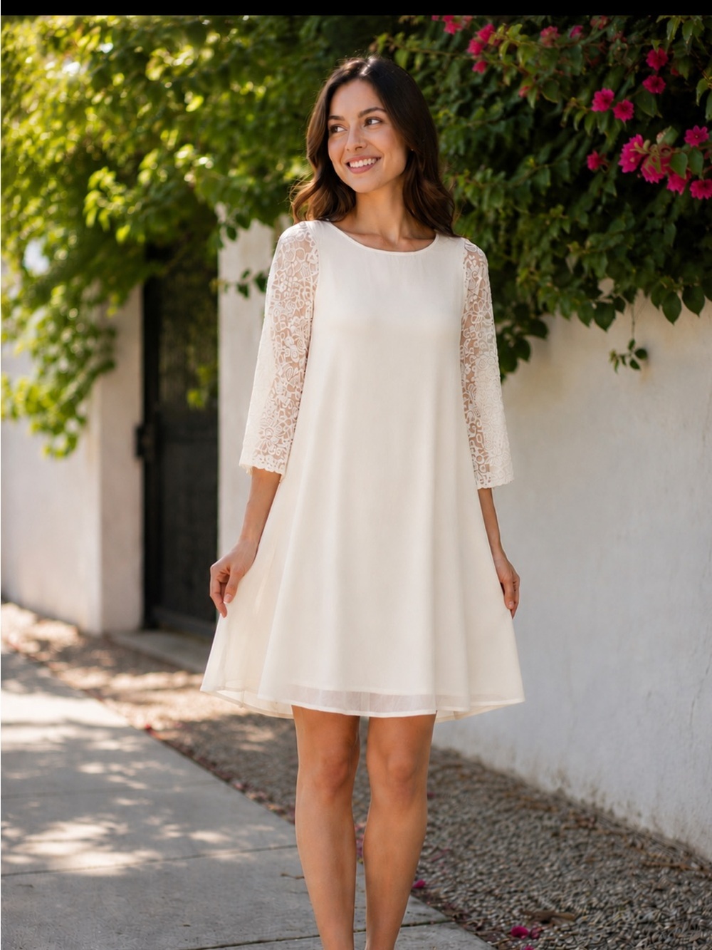 Reborn Ivory Lace Sleeve Mini Dress size large